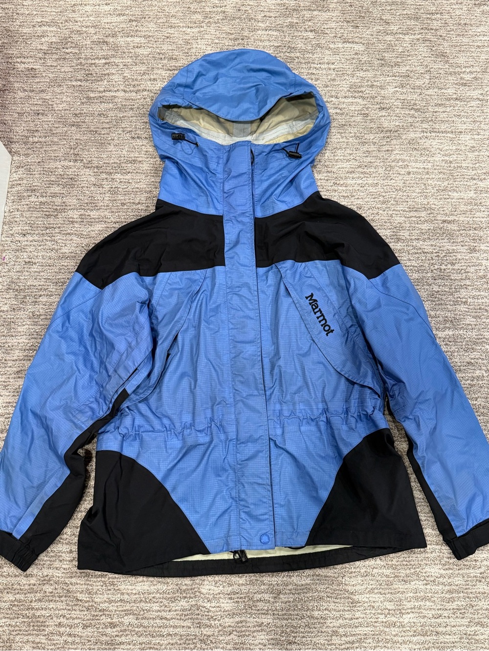 Marmot Women's Size M Blue Black GORE-TEX Hooded Rain Jacket Hardshell